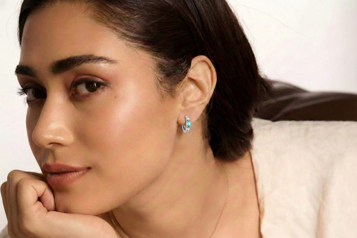 Aquamarine Marquise Hoop Earring in 925 Sterling Silver 5x3 MM 1 -ct.