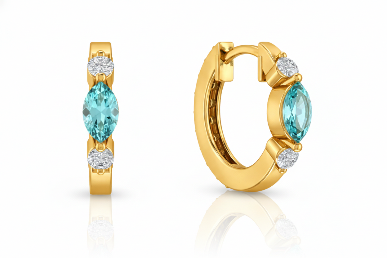 Aquamarine Marquise Hoop Earring in 925 Sterling Silver 5x3 MM 1 -ct.