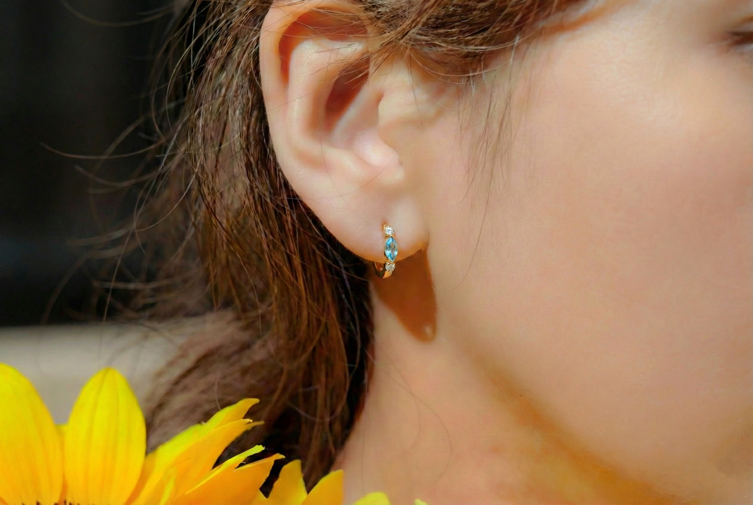 Aquamarine Marquise Hoop Earring in 925 Sterling Silver 5x3 MM 1 -ct.