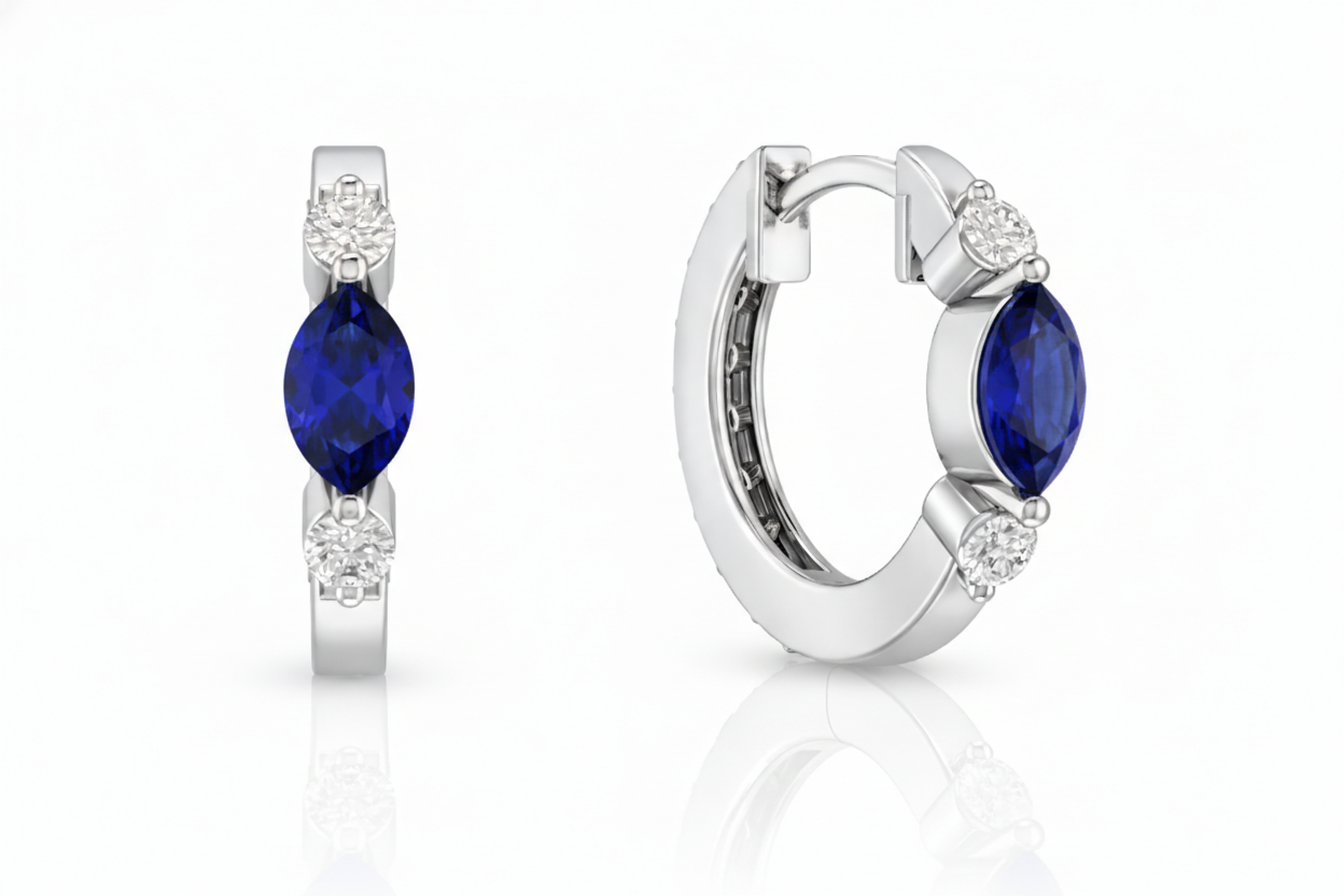 Blue Sapphire Marquise Hoop Earring in 925 Sterling Silver 5x3 MM 1 -ct.