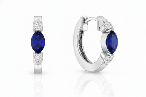 Blue Sapphire Marquise Hoop Earring in 925 Sterling Silver 5x3 MM 1 -ct.