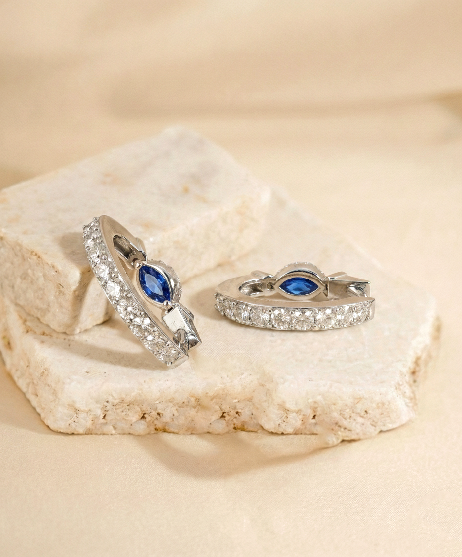 Blue Sapphire Marquise Hoop Earring in 925 Sterling Silver 5x3 MM 1 -ct.