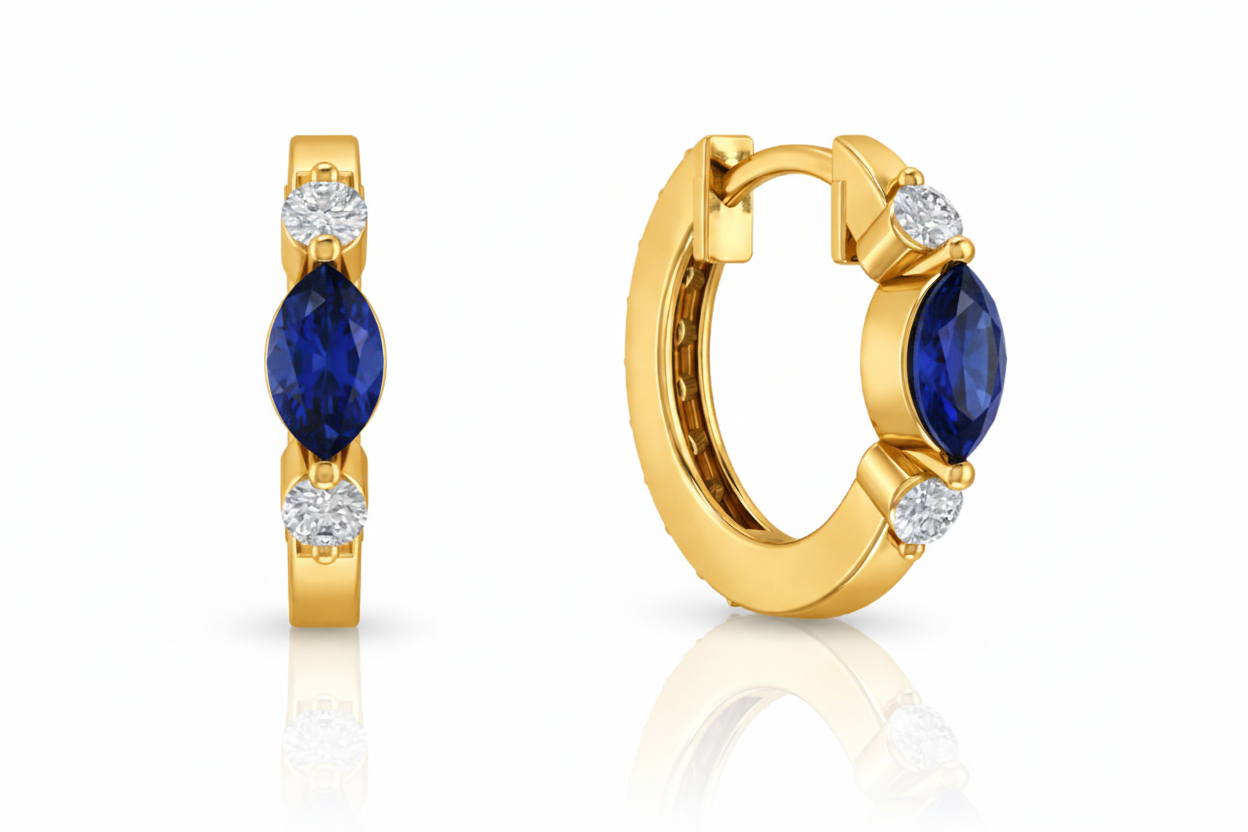 Blue Sapphire Marquise Hoop Earring in 925 Sterling Silver 5x3 MM 1 -ct.