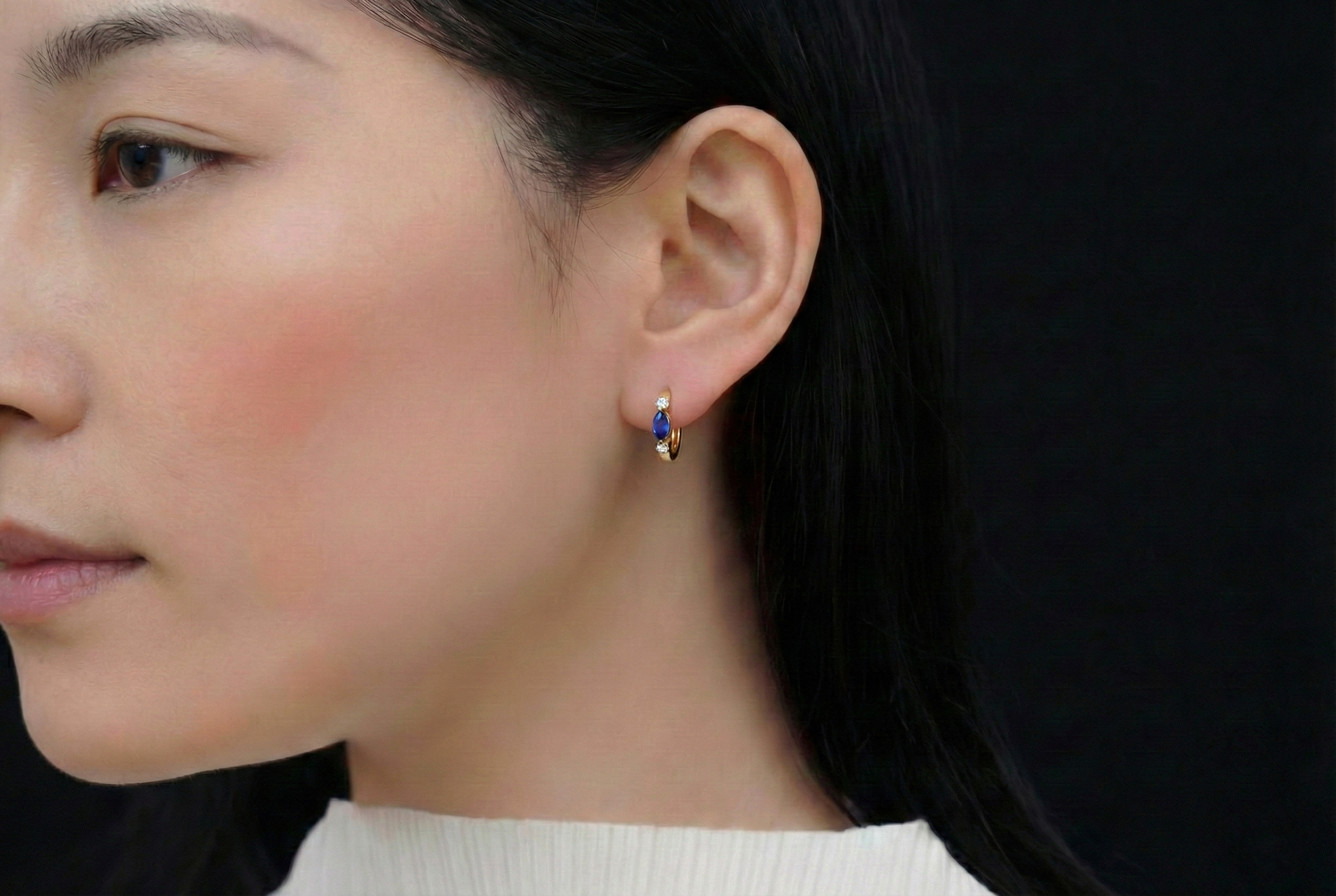 Blue Sapphire Marquise Hoop Earring in 925 Sterling Silver 5x3 MM 1 -ct.