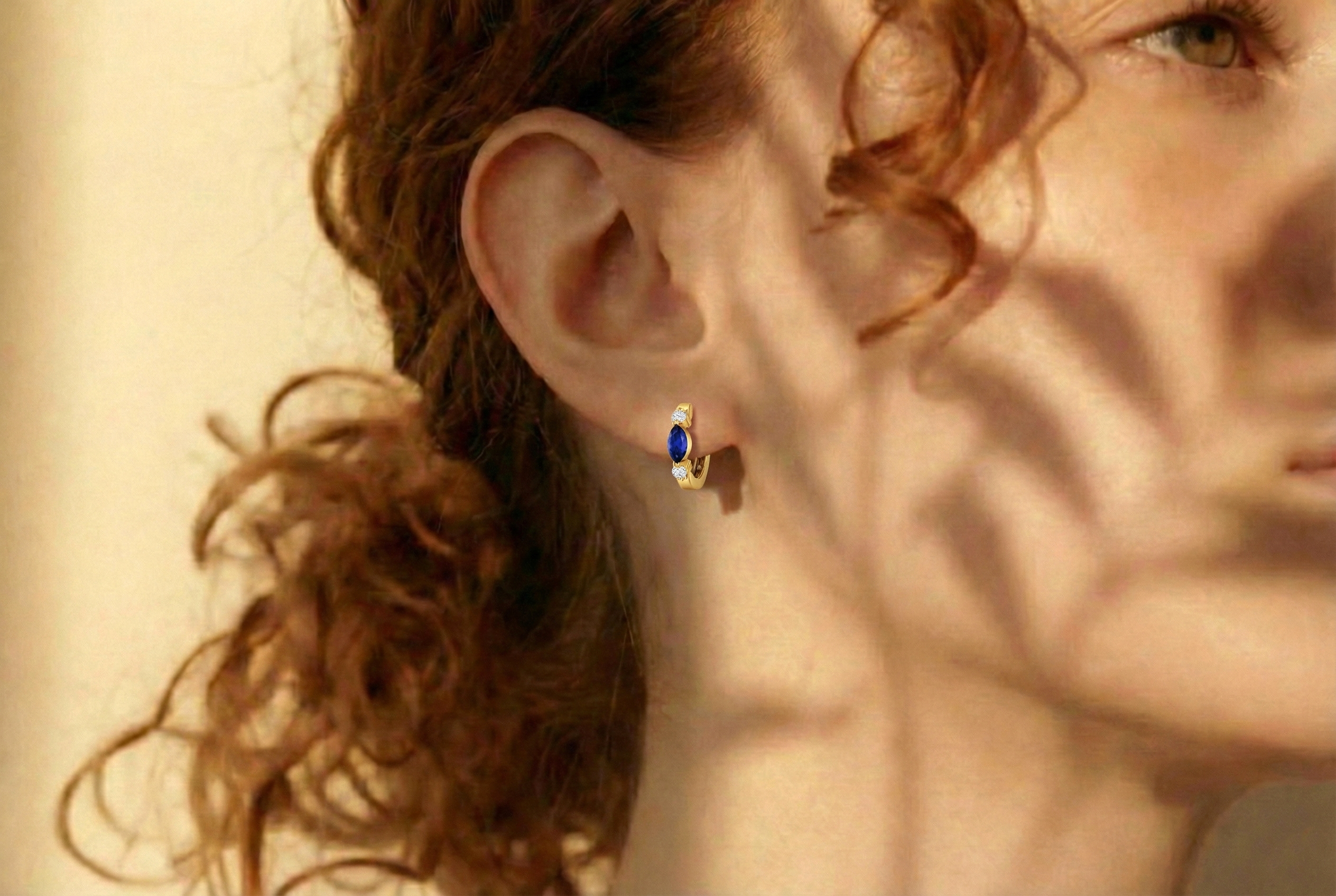 Blue Sapphire Marquise Hoop Earring in 925 Sterling Silver 5x3 MM 1 -ct.