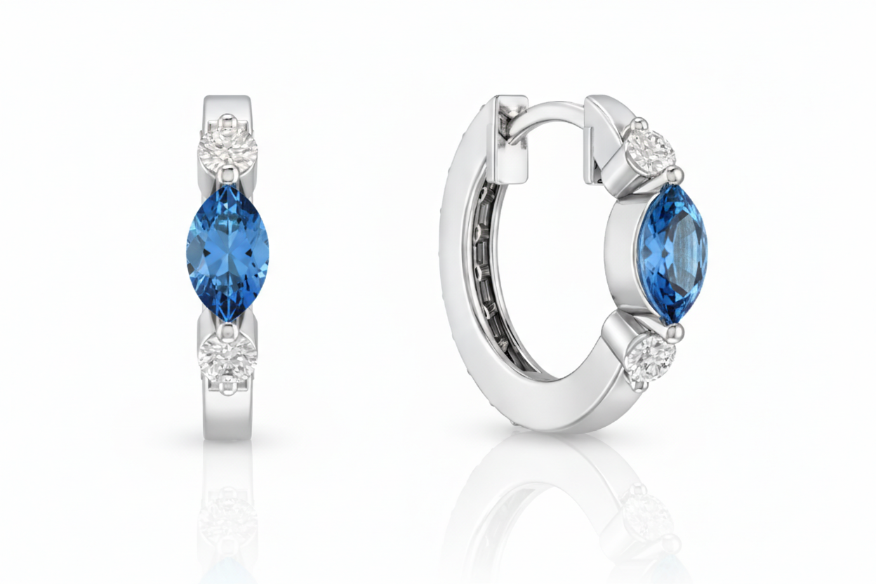 Blue Topaz Marquise Hoop Earring in 925 Sterling Silver 5x3 MM 1 -ct.