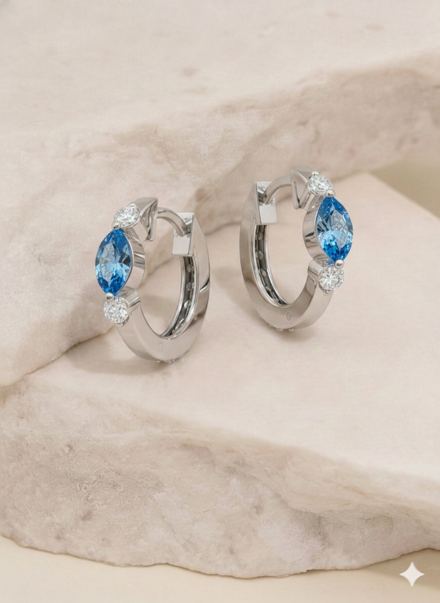 Blue Topaz Marquise Hoop Earring in 925 Sterling Silver 5x3 MM 1 -ct.