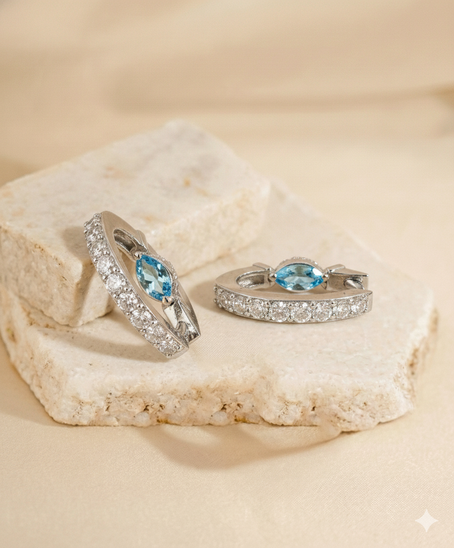 Blue Topaz Marquise Hoop Earring in 925 Sterling Silver 5x3 MM 1 -ct.