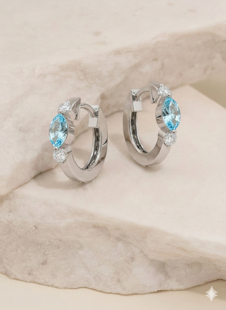 Blue Topaz Marquise Hoop Earring in 925 Sterling Silver 5x3 MM 1 -ct.