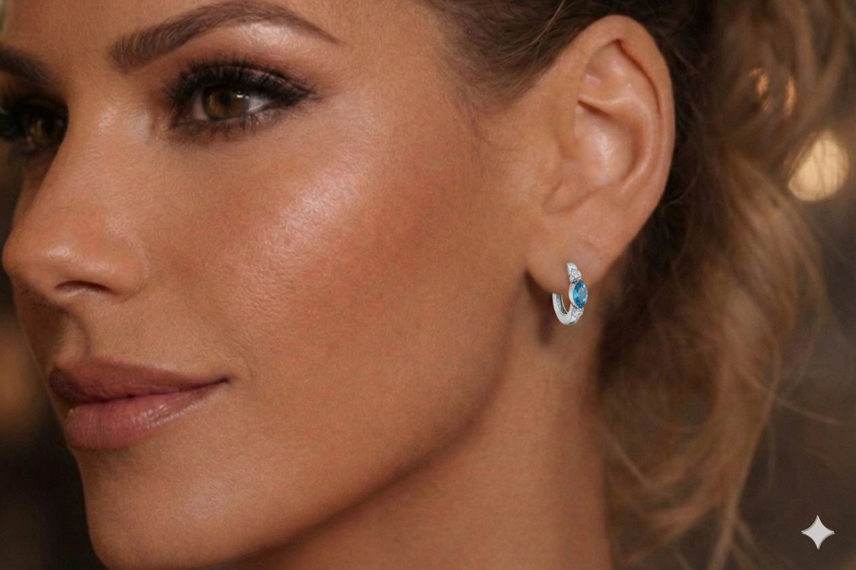 Blue Topaz Marquise Hoop Earring in 925 Sterling Silver 5x3 MM 1 -ct.