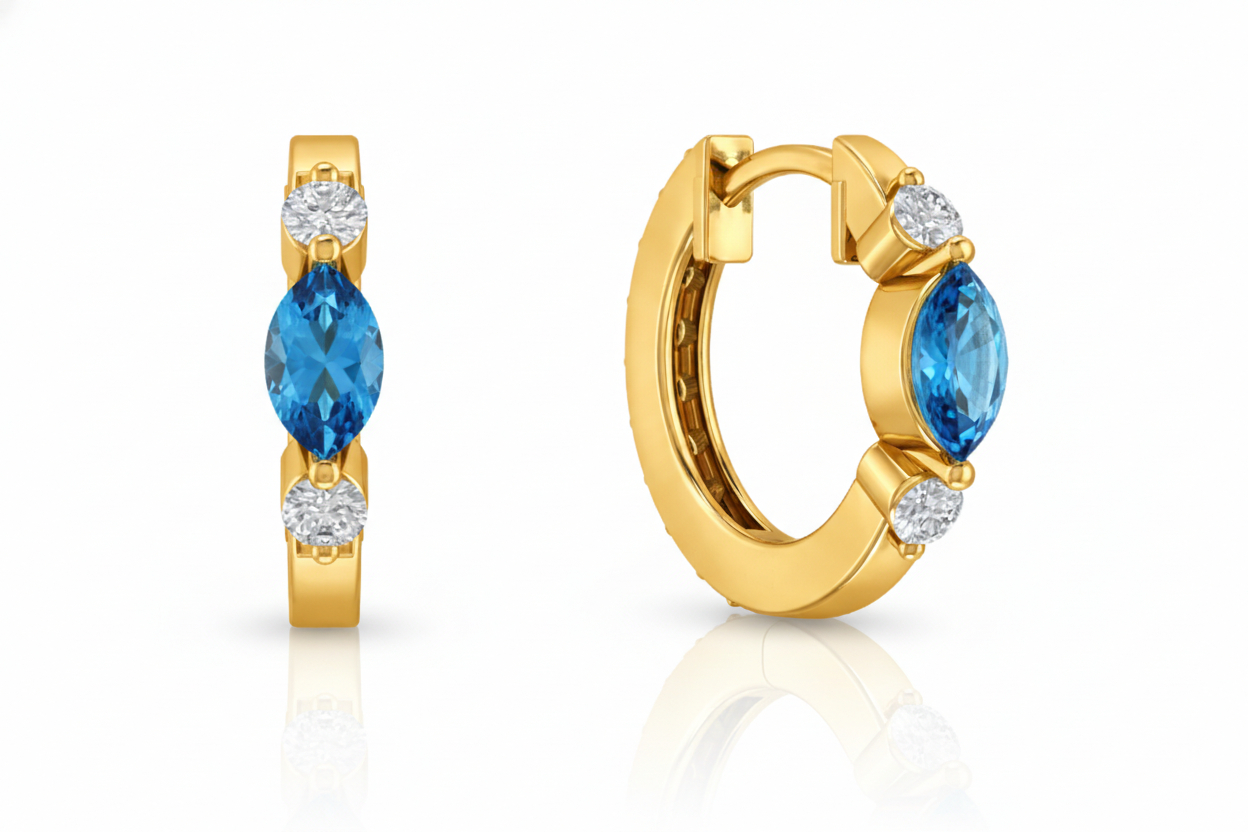 Blue Topaz Marquise Hoop Earring in 925 Sterling Silver 5x3 MM 1 -ct.