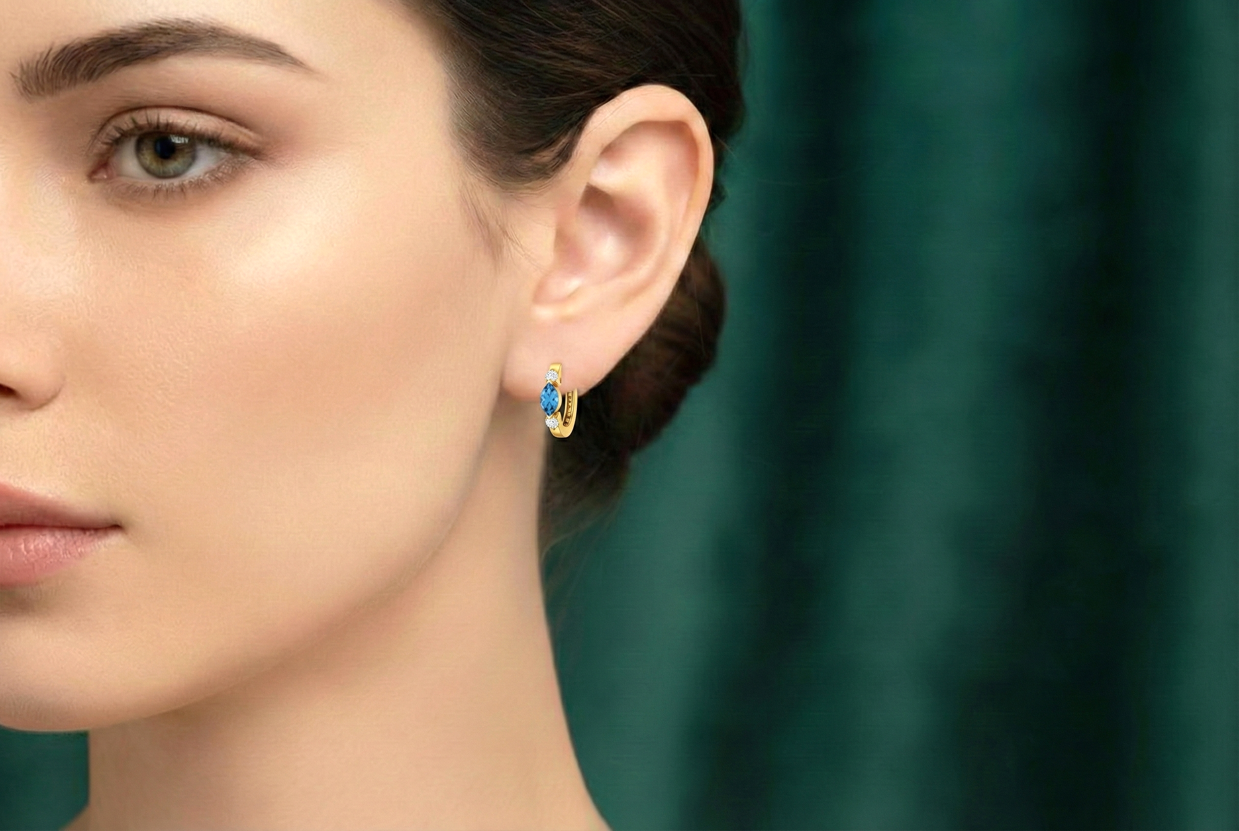 Blue Topaz Marquise Hoop Earring in 925 Sterling Silver 5x3 MM 1 -ct.