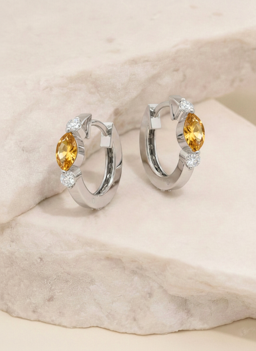Citrine Marquise Hoop Earring in 925 Sterling Silver 5x3 MM 1 -ct.