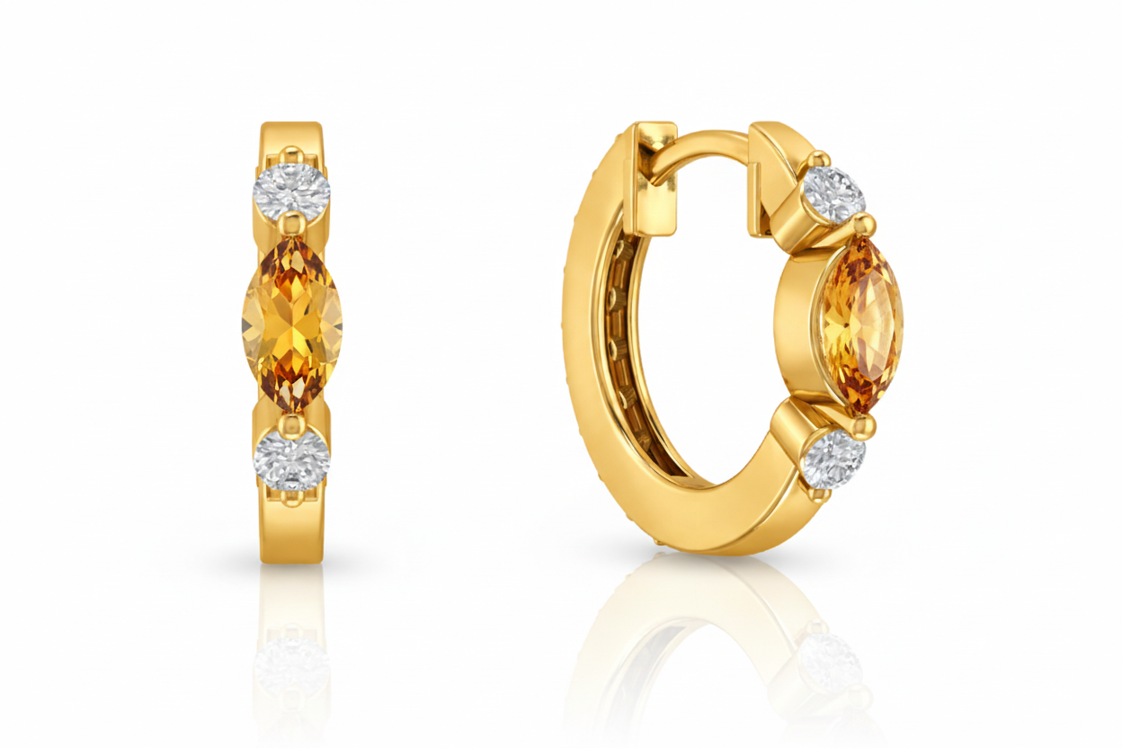 Citrine Marquise Hoop Earring in 925 Sterling Silver 5x3 MM 1 -ct.