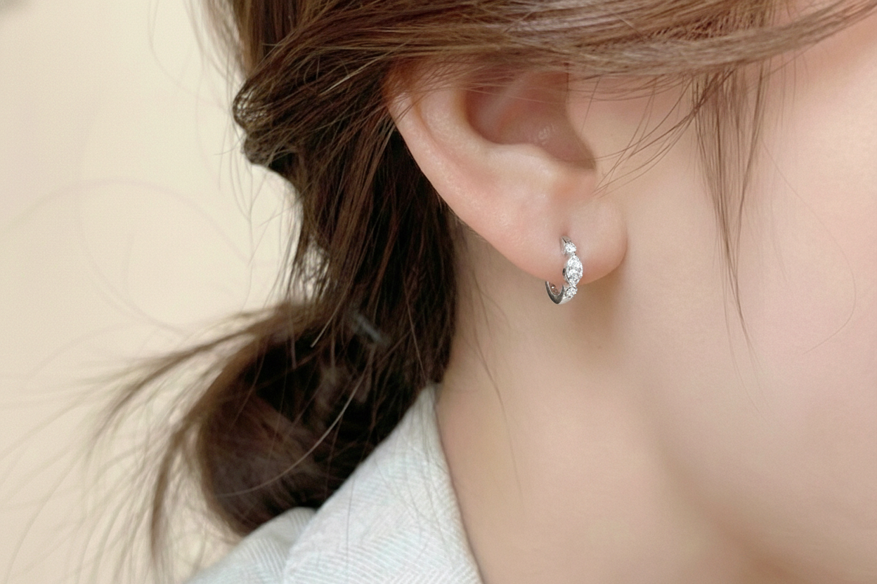 Simulated Diamond CZ Marquise Hoop Earring in 925 Sterling Silver 5x3 MM 1 -ct.