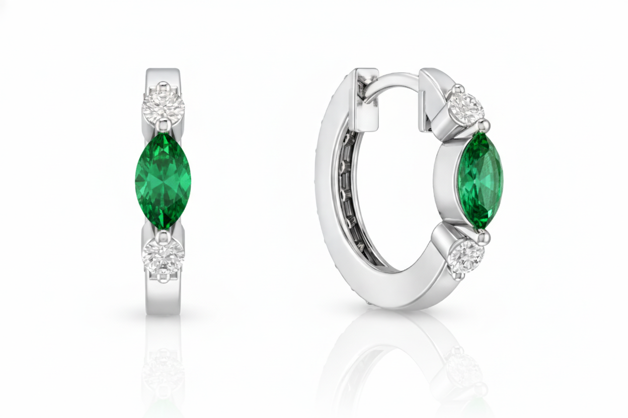 Emerald Marquise Hoop Earring in 925 Sterling Silver 5x3 MM 1 -ct.