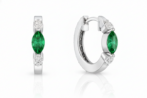 Emerald Marquise Hoop Earring in 925 Sterling Silver 5x3 MM 1 -ct.