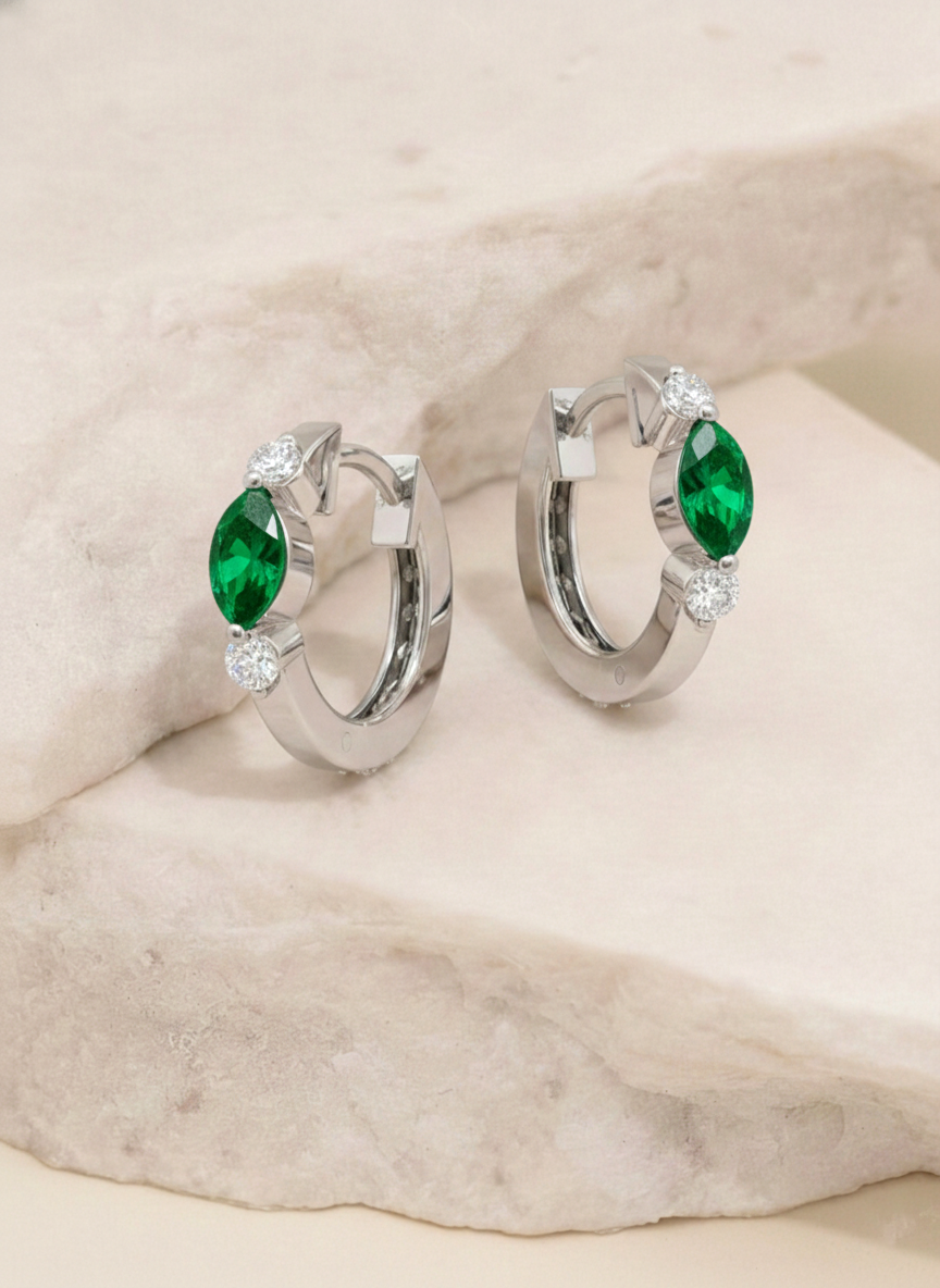 Emerald Marquise Hoop Earring in 925 Sterling Silver 5x3 MM 1 -ct.
