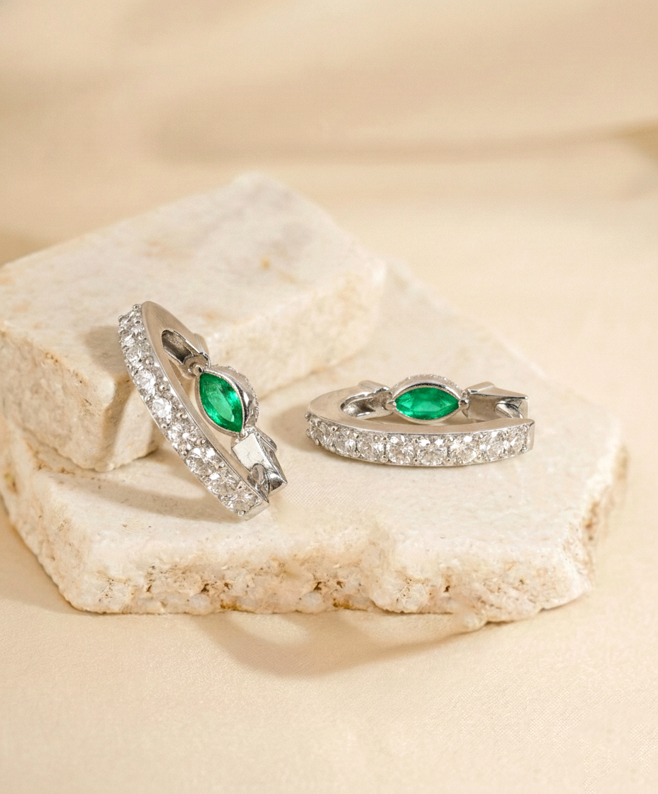 Emerald Marquise Hoop Earring in 925 Sterling Silver 5x3 MM 1 -ct.
