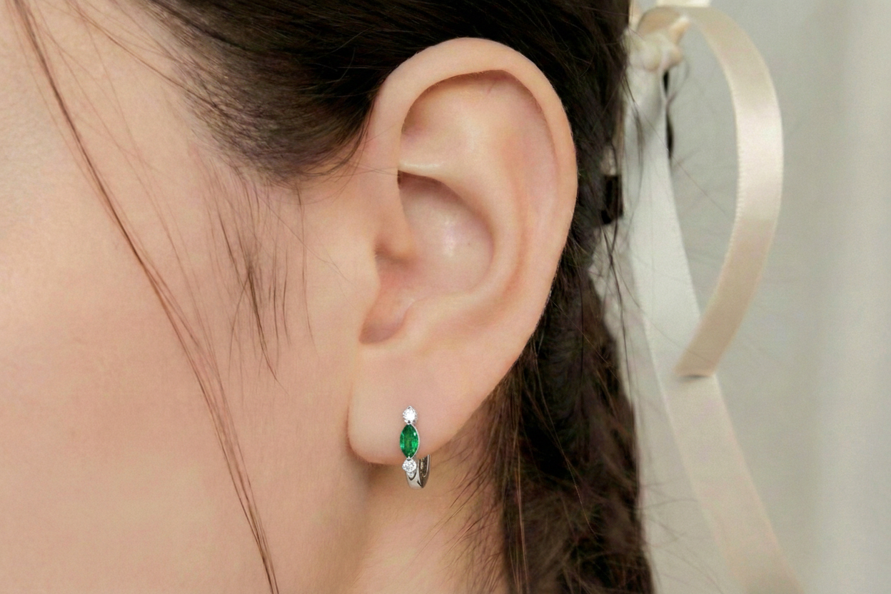 Emerald Marquise Hoop Earring in 925 Sterling Silver 5x3 MM 1 -ct.