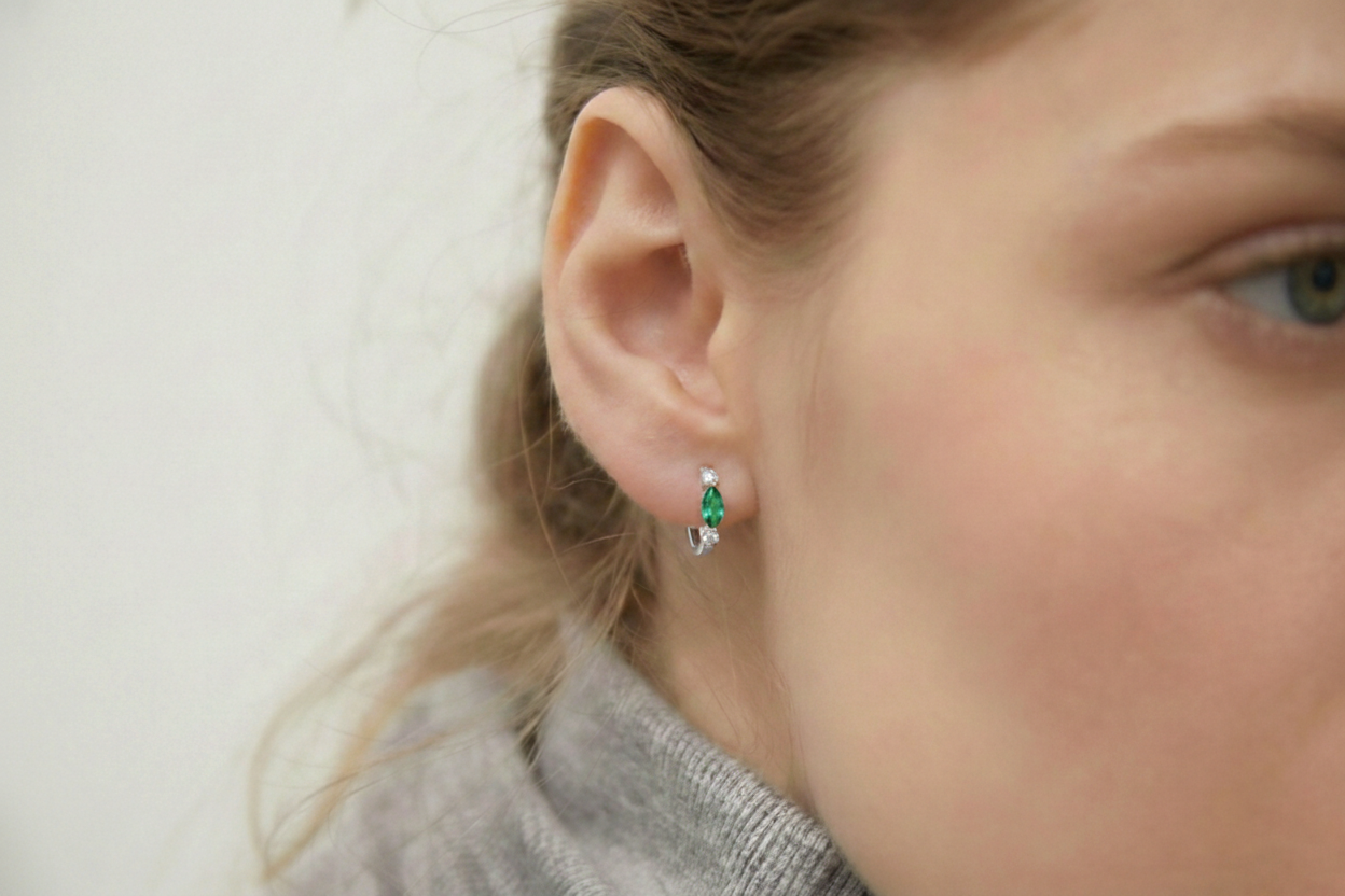 Emerald Marquise Hoop Earring in 925 Sterling Silver 5x3 MM 1 -ct.
