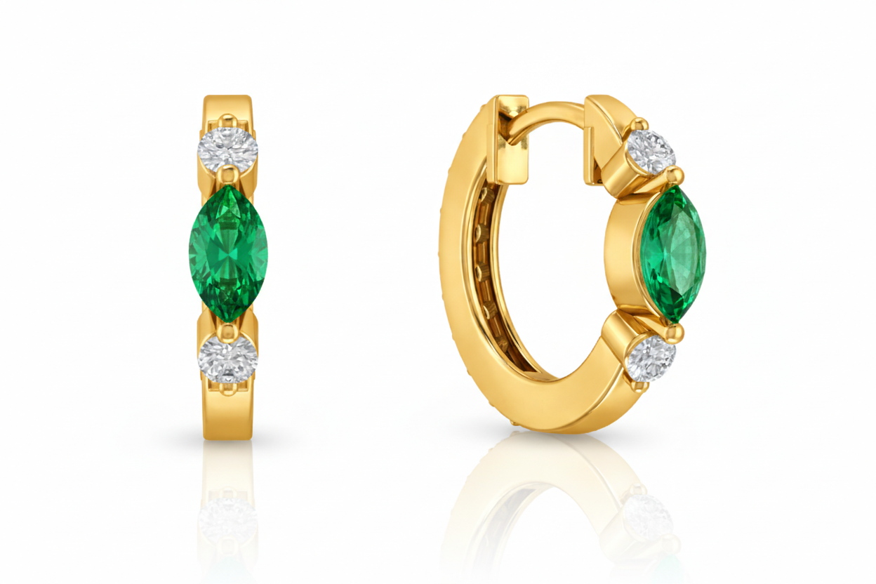 Emerald Marquise Hoop Earring in 925 Sterling Silver 5x3 MM 1 -ct.