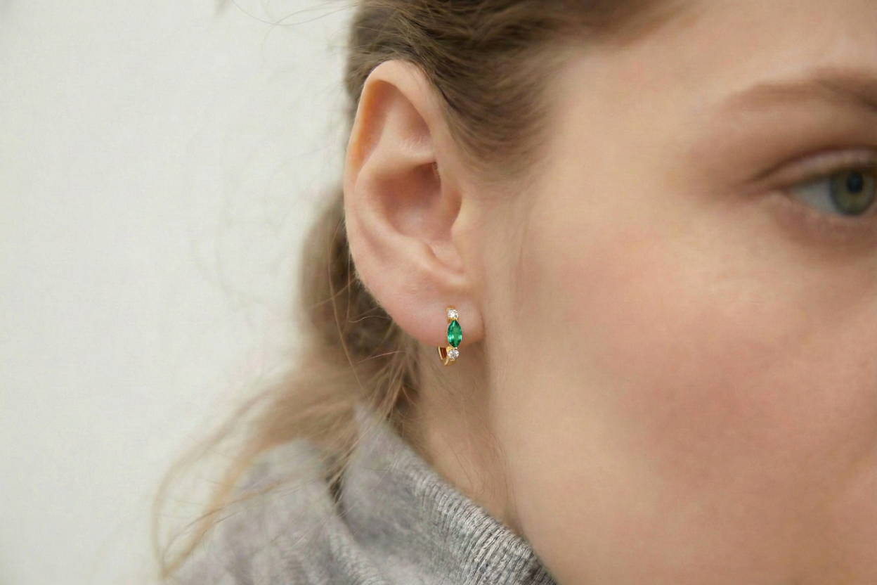 Emerald Marquise Hoop Earring in 925 Sterling Silver 5x3 MM 1 -ct.
