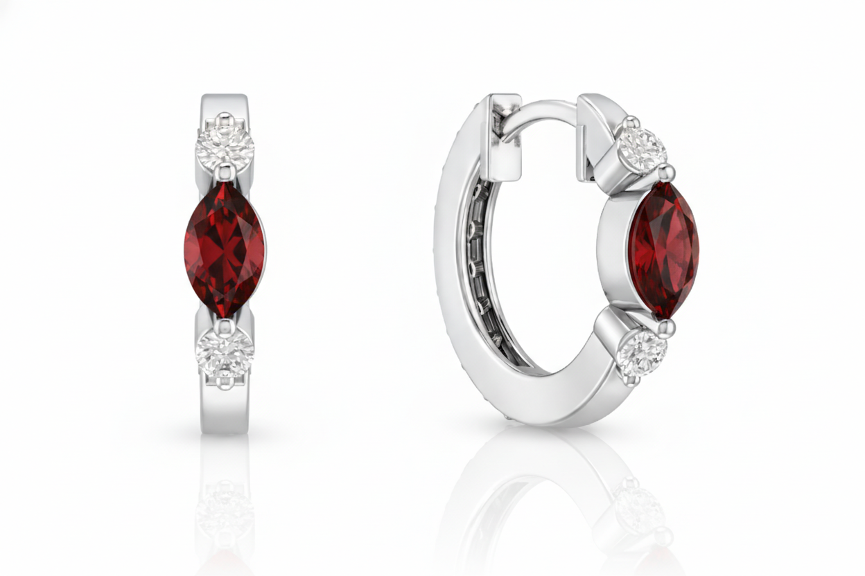 Garnet earrings for women marquise hoop style