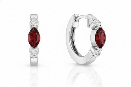 Garnet Marquise Hoop Earring in 925 Sterling Silver 5x3 MM 1 -ct.
