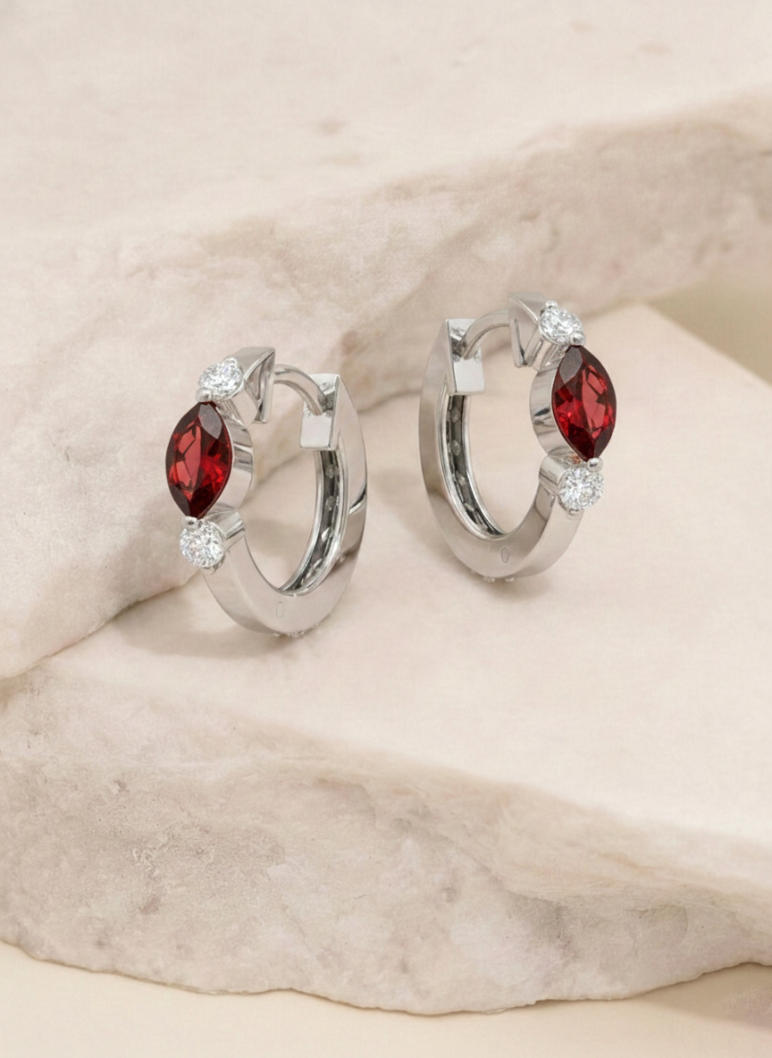 Garnet stone earrings sterling silver elegant hoops