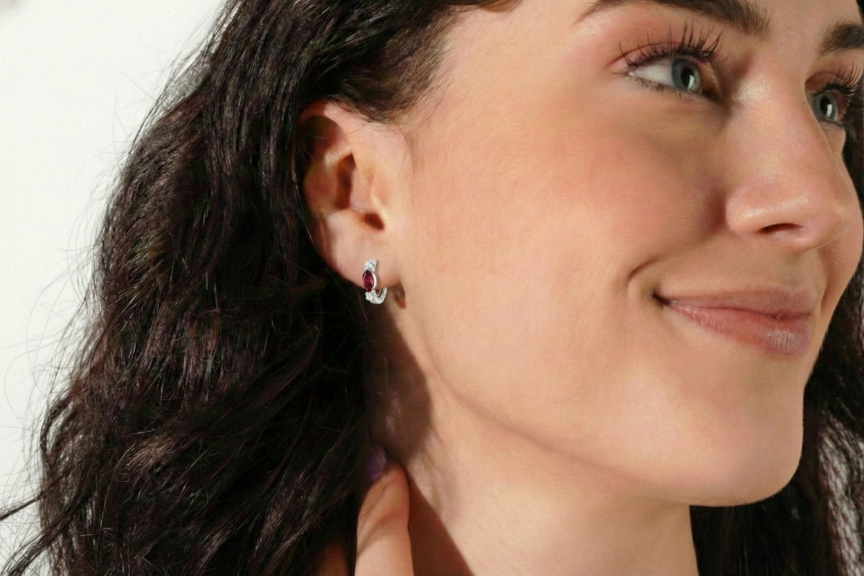 Garnet Marquise Hoop Earring in 925 Sterling Silver 5x3 MM 1 -ct.