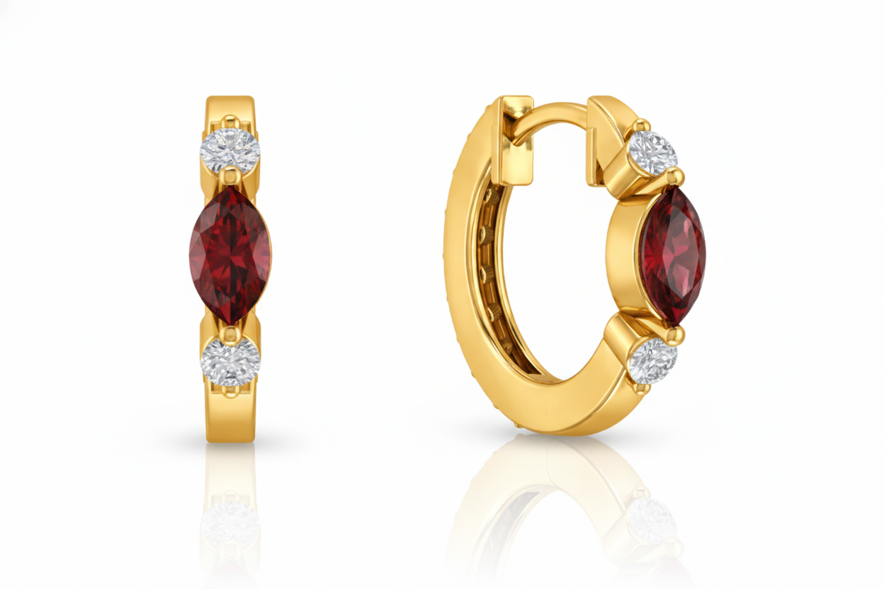 Garnet Marquise Hoop Earring in 925 Sterling Silver 5x3 MM 1 -ct.