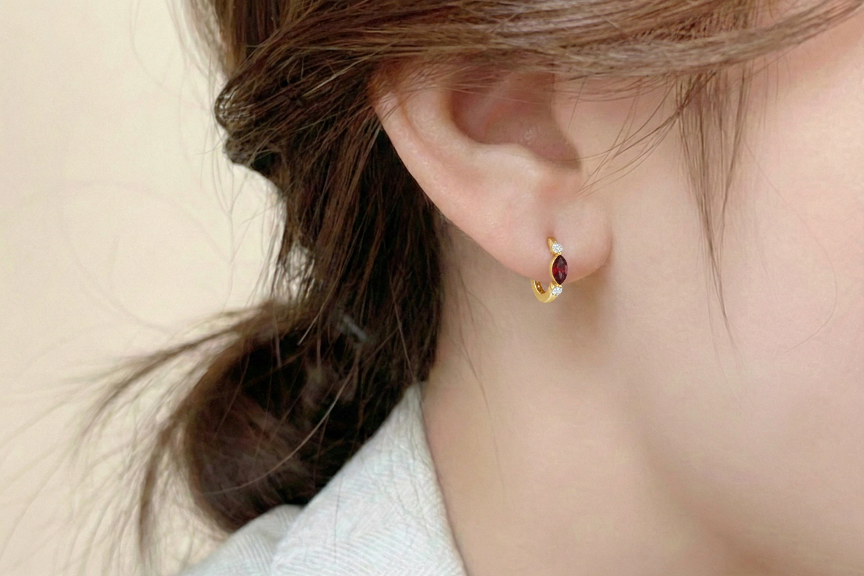 Garnet Marquise Hoop Earring in 925 Sterling Silver 5x3 MM 1 -ct.