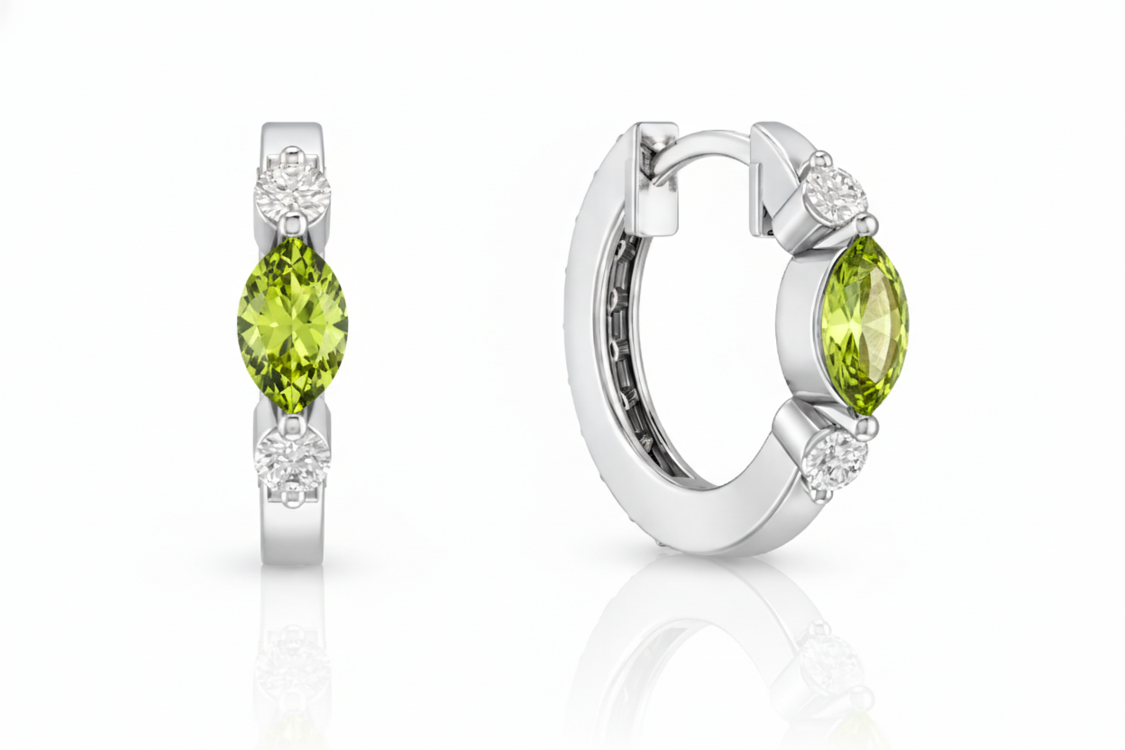 Peridot Marquise Hoop Earring in 925 Sterling Silver 5x3 MM 1 -ct.