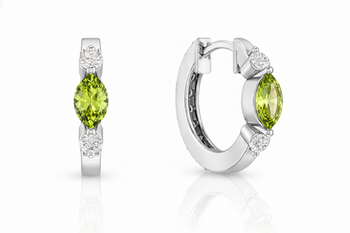 Peridot Marquise Hoop Earring in 925 Sterling Silver 5x3 MM 1 -ct.