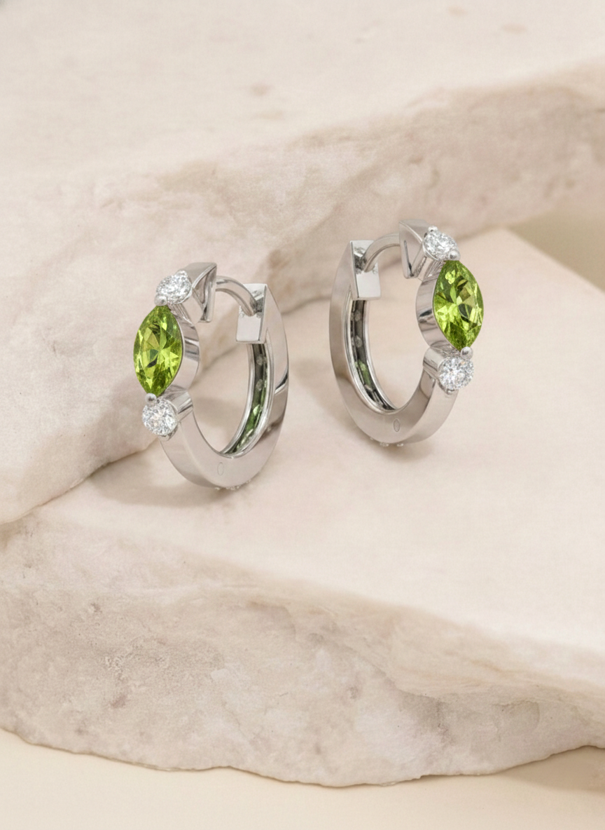 Peridot Marquise Hoop Earring in 925 Sterling Silver 5x3 MM 1 -ct.