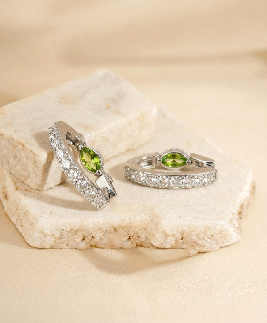 Peridot Marquise Hoop Earring in 925 Sterling Silver 5x3 MM 1 -ct.