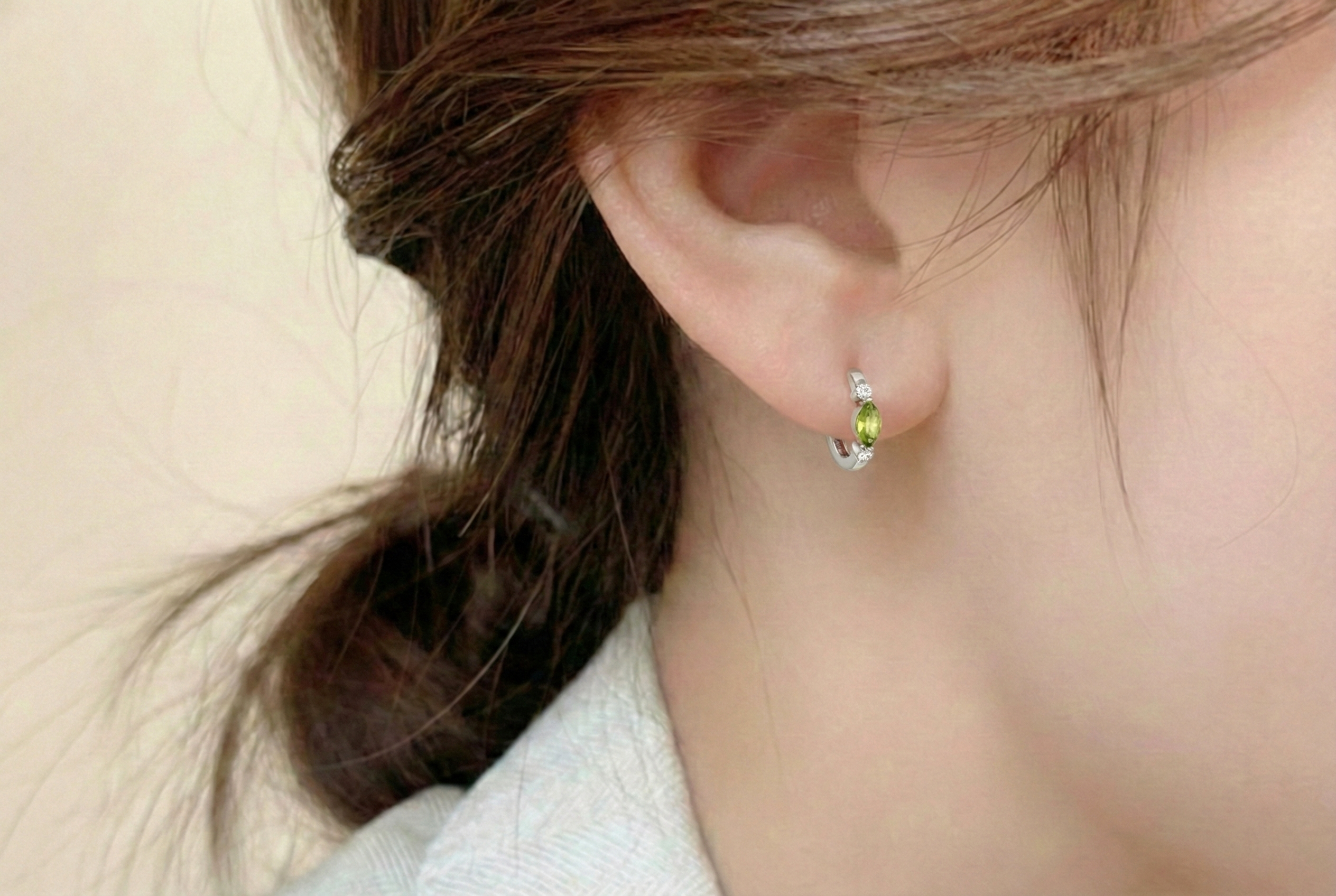 Peridot Marquise Hoop Earring in 925 Sterling Silver 5x3 MM 1 -ct.