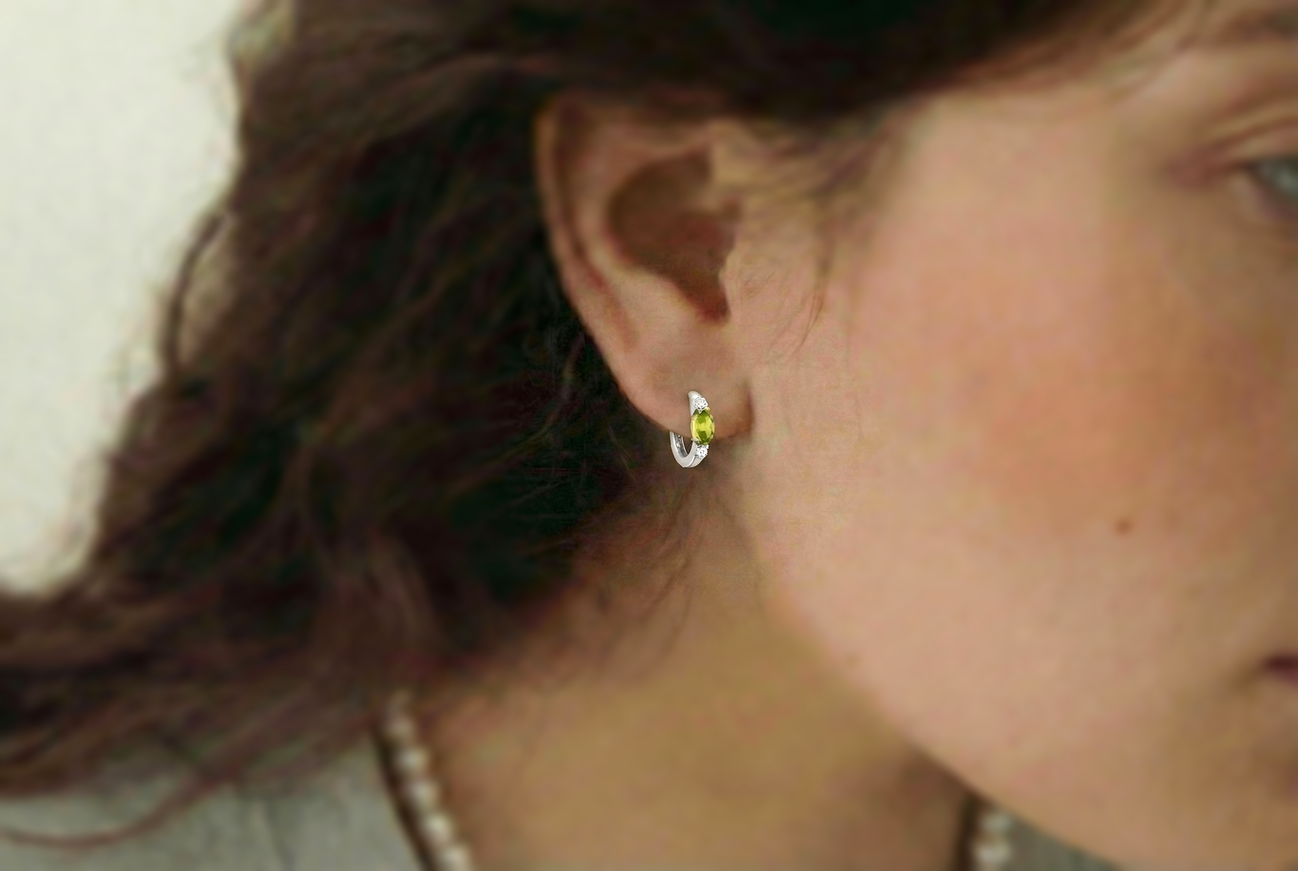 Peridot Marquise Hoop Earring in 925 Sterling Silver 5x3 MM 1 -ct.