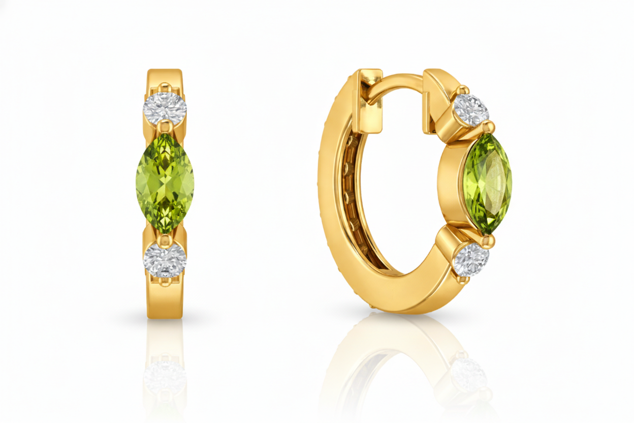 Peridot Marquise Hoop Earring in 925 Sterling Silver 5x3 MM 1 -ct.