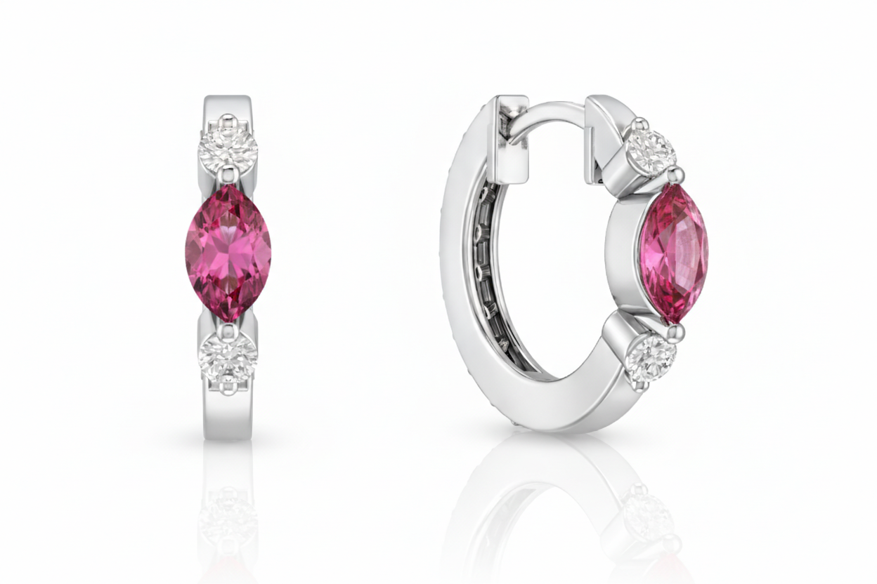 Pink Tourmaline Marquise Hoop Earring in 925 Sterling Silver 5x3 MM 1 -ct.