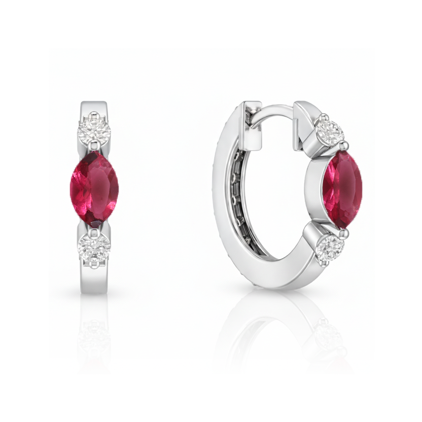 Pink Tourmaline Marquise Hoop Earring in 925 Sterling Silver 5x3 MM 1 -ct.