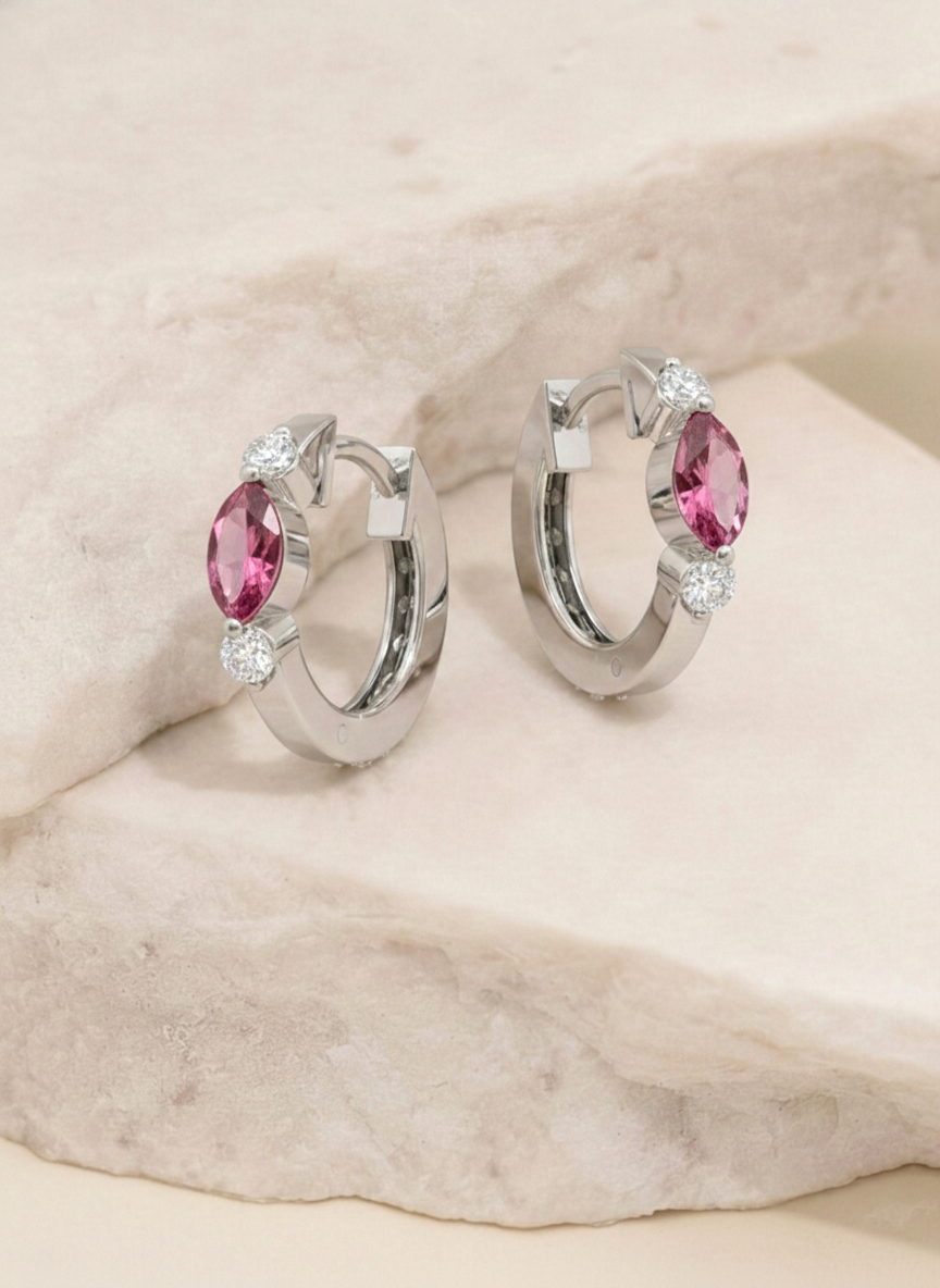 Pink Tourmaline Marquise Hoop Earring in 925 Sterling Silver 5x3 MM 1 -ct.