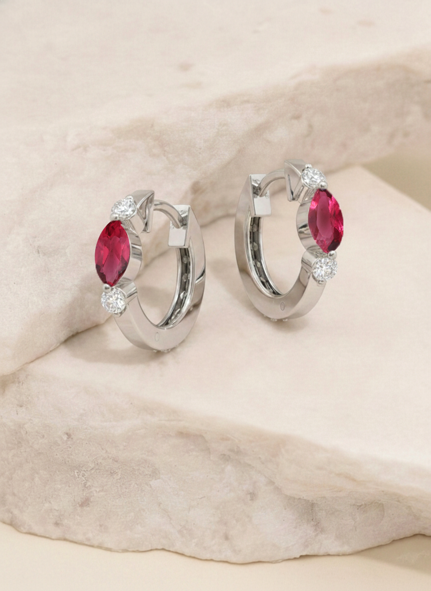 Pink Tourmaline Marquise Hoop Earring in 925 Sterling Silver 5x3 MM 1 -ct.