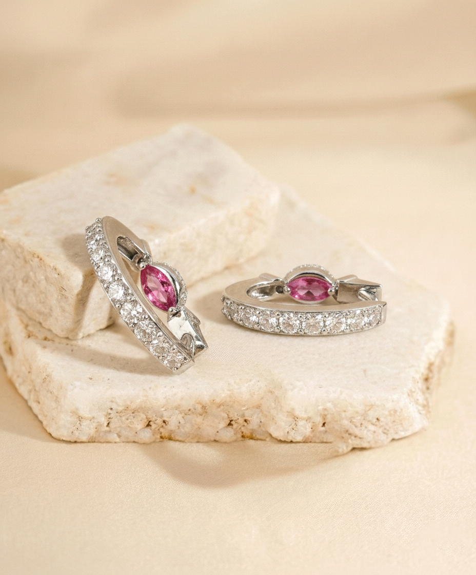 Pink Tourmaline Marquise Hoop Earring in 925 Sterling Silver 5x3 MM 1 -ct.