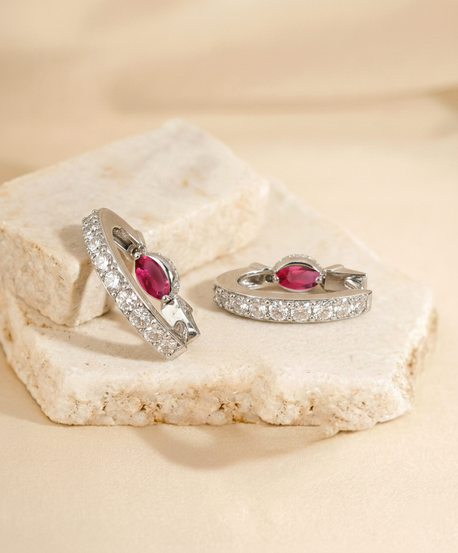 Pink Tourmaline Marquise Hoop Earring in 925 Sterling Silver 5x3 MM 1 -ct.