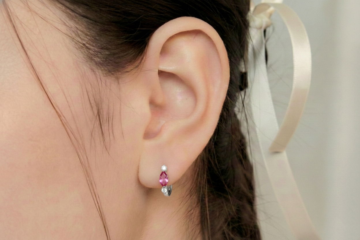 Pink Tourmaline Marquise Hoop Earring in 925 Sterling Silver 5x3 MM 1 -ct.