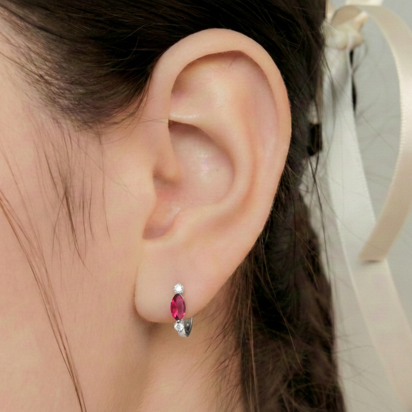 Pink Tourmaline Marquise Hoop Earring in 925 Sterling Silver 5x3 MM 1 -ct.