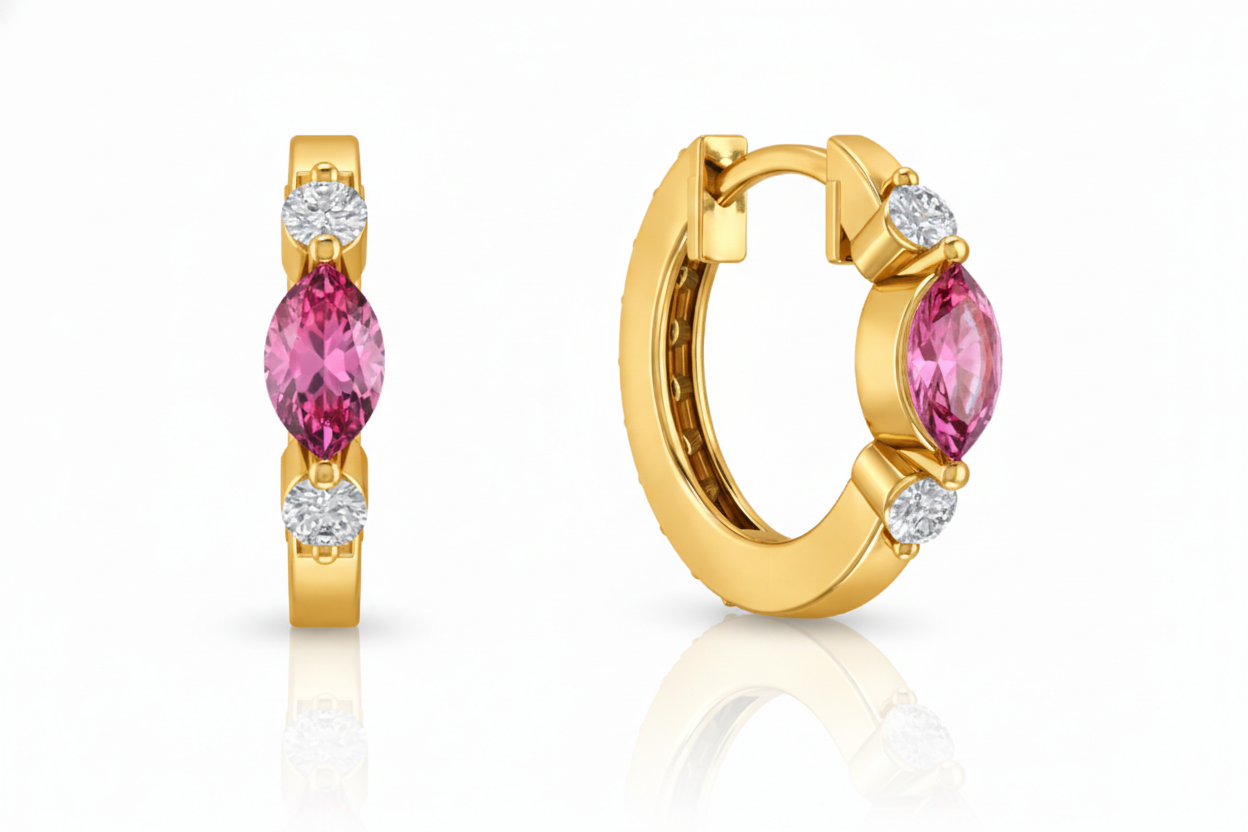Pink Tourmaline Marquise Hoop Earring in 925 Sterling Silver 5x3 MM 1 -ct.