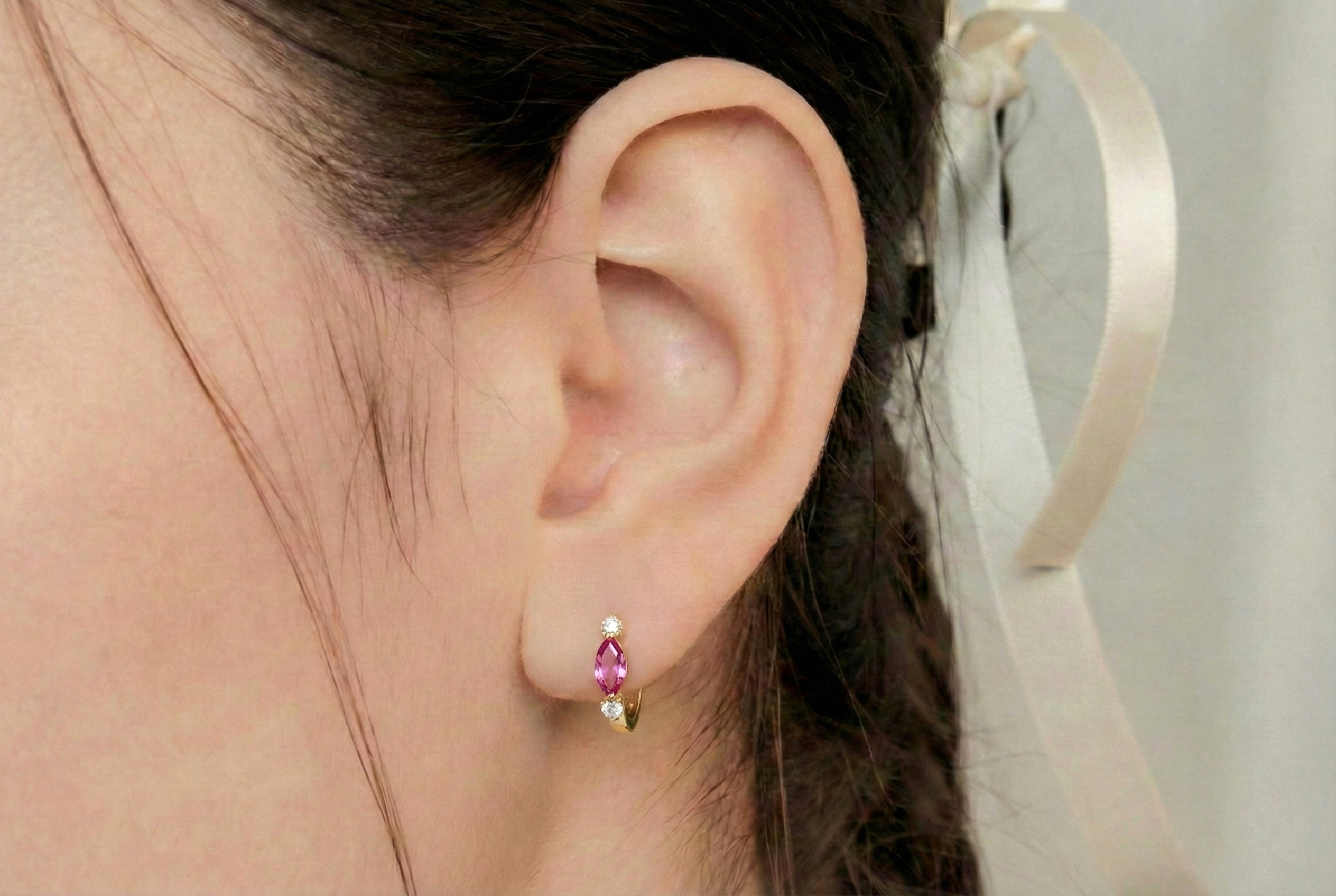 Pink Tourmaline Marquise Hoop Earring in 925 Sterling Silver 5x3 MM 1 -ct.